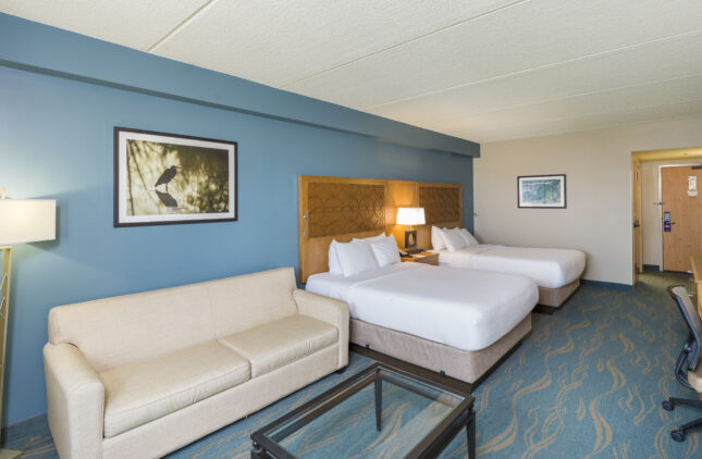 A double guestroom interior at The Lodge at Geneva