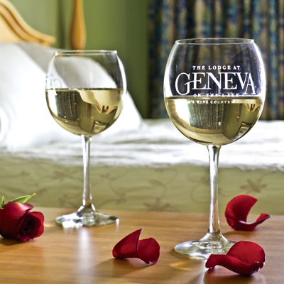 Wine glasses and rose petals at The Lodge at Geneva